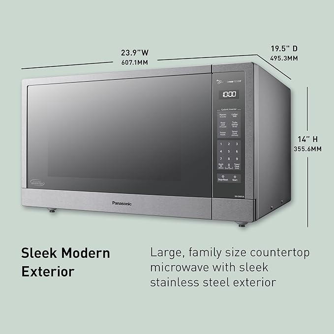 Panasonic NN-SN75LB cu.ft Cyclonic Inverter Countertop Microwave Oven 1250Watt Power with Genius Sensor Cooking, 1.6 cft, Black