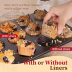 CARTMAN 2 Pack Muffin Pans with 200 Cupcake Liners, Nonstick 12-Cup Muffin Tins, Carbon Steel Cupcake Pans for Baking Muffins, Egg Bites, Brownies & More