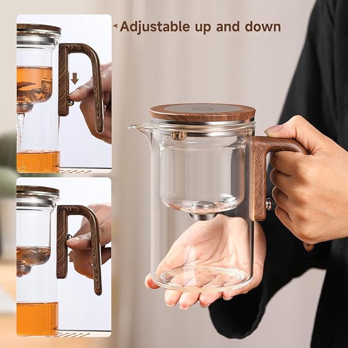 Enchanti Tea Pot, Magic Glass Teapot with Strainer,Magnetic Water Separation with Infuser -800ml/27.1oz