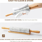 WORHE Marble Rolling Pin with Non-Stick Silicone Mat & Wood Base, 16.9-Inch Heavy Weight Dough Roller for Pizza Crust, Cookies, Pasta, Fondant, Pastry Polished Non-Stick Surface White (WH076)