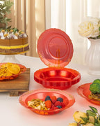 100 Pack Clear Red Plastic Bowls with Gold Rim, 12oz Plastic Salad Bowl, Disposable Bowls for Party, Dinners, Weddings, Christmas, Thanksgiving