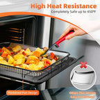 Air Fryer Basket, 2 Set Oven Air Fryer Basket and Tray with 60 PCS Parchment Papers, DEGOVIN Crisper Tray Non-stick Stainless Steel Air Fry Pans for Convection Oven(15.8" × 11" & 13" × 9.7"-Black)