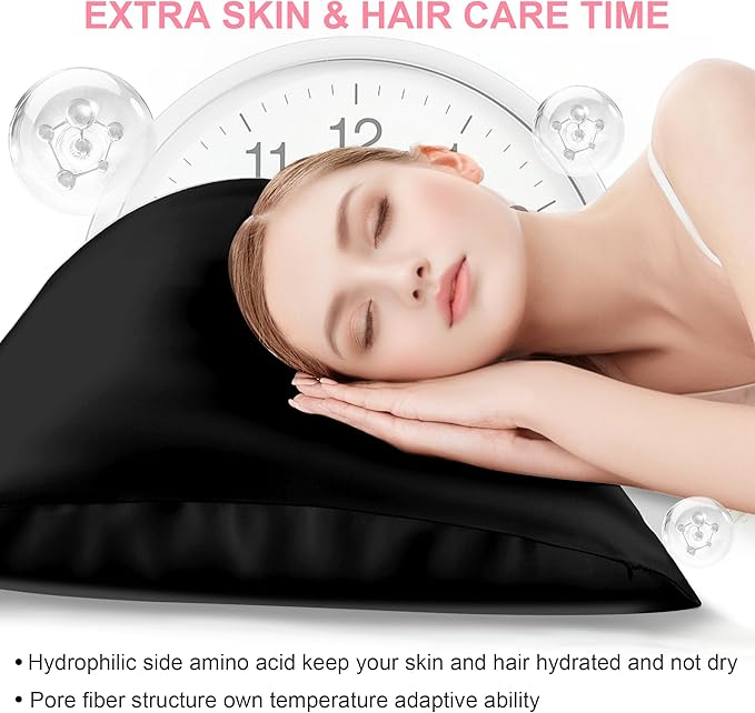 Mulberry Silk Pillow Cases Standard Size with Hidden Zipper, Ultra Smooth and Soft Breathable Cooling Silk Satin Pillowcase for Hair and Skin, Gifts for Women Men (Black, 20x26 Inches, 1 Pack)