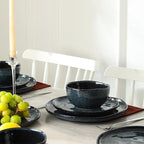 Stone Lain Mirella 12-Piece Stoneware Dinnerware Set, Service for 4, Reactive Glaze, Deep Blue – Includes Dinner Plates, Salad Plates, and Bowls – Modern Artisanal Design