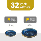 PLASTICPRO 30 Pack Plastic Plates Set of 15-10 inch Plates and 15-7 inch Plates, Elegant Clear Blue Spiral and Gold Rim Disposable Fancy Plates Premium Heavyweight