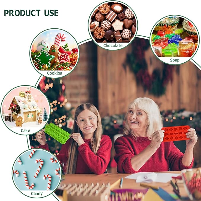 Actvty Christmas Chocolate Molds, Silicone Candy Molds, 6 Packs Santa Clause Snowman Gingerbread Man Shape Xmas Theme Baking Molds for Chocolate, Candy, Gummy, Jello, Wax Melts, Party Decor