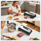 Bonsenkitchen Vacuum Sealer Machine with Built-in Cutter and Bag Storage for Sous Vide and Meal Prep | Compact Food Sealer with Multiple Modes | 1 Roll Bag & 5 Pre-Cut Bags, Black-Stainless Steel