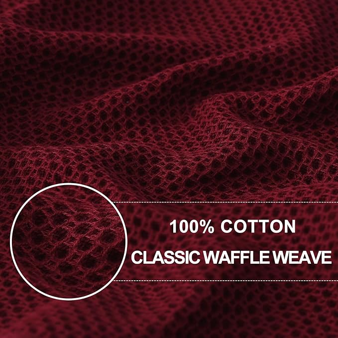 Homaxy 100% Cotton Waffle Weave Kitchen Dish Cloths, Ultra Soft Absorbent Quick Drying Dish Towels, 12 x 12 Inches, 12-Pack, Burgundy