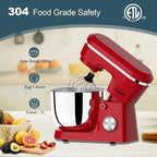 Household Stand Mixer with 6.5 Quart Bowl, Electric Food Mixer 10+p Speeds 660W, Kitchen Tilt-Head Bread Dough and Cake Mixers with Dough Hook, Whisk, Beater, Splash Guard and Egg Separator (Red)