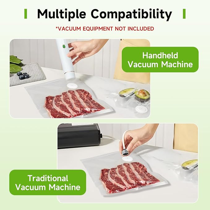 Vacuum Sealer Bags, 80 Reusable Vacuum Sealer Bags for Food, BPA-Free, Meal Prep and Sous Vide Cooking,Works for Handheld Sealer and Vac Sealer Machine with External Vacuum Systems