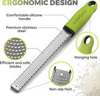 Stainless Steel Cheese Grater & Lemon Zester w/Extra Sharp Blade - Perfect for Lemon, Parmesan, Garlic, Chocolate - Spice Up any Dish in Seconds w/Your Premium Citrus Hand Grater with Handle - Green