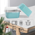 50 Pcs Mini Square Baking Cups with Lids,10oz Aluminum Foil Mini Cake Pans with Lids,Disposable Ramekins Cake Pans,300ml Dessert Cups Cupcake Pans for Wedding Birthday Party,Blue