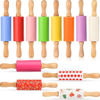 Mini Silicone Rolling Pin for Kids, Non-stick Surface Wood Handle, 9 Inch 12 Pack