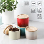 Sweejar Kitchen Canisters Ceramic Food Storage Jar, Stackable Containers with Airtight Seal Wooden Lid for Serving Ground Coffee, Tea, Sugar, Spice and More - 5 Fl Oz(Beige)