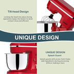 Household Stand Mixer with 6.5 Quart Bowl, Electric Food Mixer 10+p Speeds 660W, Kitchen Tilt-Head Bread Dough and Cake Mixers with Dough Hook, Whisk, Beater, Splash Guard and Egg Separator (Red)