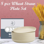 Wrova Wheat Straw Plates - 8 Inch Unbreakable Dinner Plates Set of 8 - Dishwasher & Microwave Safe Plastic Plates Reusable - Lightweight Small Plates for kitchen,R.V. (Beige)