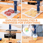 Compact Vacuum Sealer for Food with Bags & Mason Jar Kit, Saver 5X Fresh Longer, 15PCS Reusable Bags, Wide and Regular Mouth Kits, Wine Stopper for Kitchen Fridge Travel Seal Meal