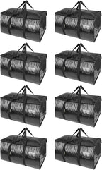 BALEINE 8-Pack Oversized Moving Bags with Reinforced Handles, Heavy-Duty Storage Tote for Clothes, Moving Supplies (Black, 8-Pack)