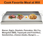 Universal Stainless Steel Griddle Flat Top Plate Grill-Top Griddle Pan with Even Heating Cross Bracing for BBQ Charcoal/Gas Grills, Camping, Tailgating, and Parties (23"*16")