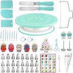 298 Pcs Cake Decorating Kit with Cake Turntable,Cake Leveler,24 Numbered Icing Tips,2 Spatulas,3 Comb Scrapers,8 Carved Pens,100 Pastry Bags,100 Paper Cupcake Liners, (Green)