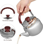 LIFKOME Traditional Stainless Steel Heavy Duty Tea Kettle With Sandwich Bottom and Specialty Cool Touch Handling Mirror Finish Stainless Steel Whistling Tea Kettle Stove Top