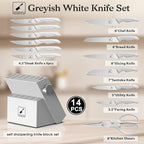 imarku Kitchen Knife Set, Japanese Knives Set For Kitchen, Stainless Steel Knife Set With Block, Kitchen Gadgets, White, Anti-Slip Handle, Dishwasher Safe