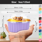 EUSOAR Disposable Ramekins with Lids, Light Purple 25pcs 5oz Creme Brulee Ramekins Disposable, Muffin Liners Cups，Mini Cheesecake Foil Pans Dessert Containers with Lids for Party Favor Birthday