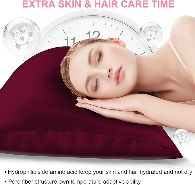 Mulberry Silk Pillow Cases Standard Size with Hidden Zipper, Ultra Smooth and Soft Breathable Cooling Silk Satin Pillowcase for Hair and Skin, Gifts for Women Men (Burgundy Red, 20x26 Inches, 1 Pack)