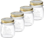 Bormioli Rocco Quattro Stagioni set of 4 Clear Airtight Mason Jars, 8.5 Oz. Made from BPA Free Durable Glass, Made In Italy.