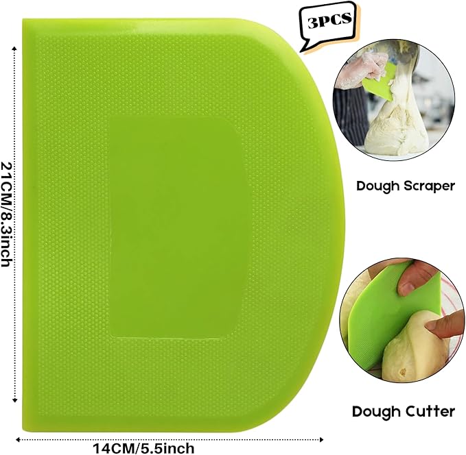 SURDOCA Dough Scraper Bench Scraper - 3P 8.3x5.5" Plastic Flexible Bowl Scraper, Sharp Edge & Angles Cake Scraper. Non-Slip Bakeware Decorating Tools Sculpting & Modeling Tools - Blue+Yellow+Green