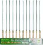 23.5" Large Skewers for Grilling,304 Stainless Steel 0.4 inch Wide Kabob Skewers with Wooden Handle,Heavy-Duty Flat Metal Kebab Skewer,BBQ Barbecue Skewer Reusable for Outdoor Grill-12PCS