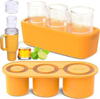Ice Cube Tray for Stanley Cup, Silicone Ice Mould with Lid & Bin, Long Ice Cubes for 30-40Oz Tumbler, Easy Fill & Release, Perfect for Cocktails, Whiskey, Iced Coffee, Drinks, BPA Free (Yellow)