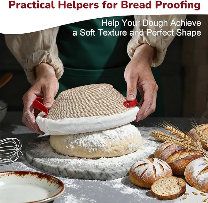 Banneton Bread Proofing Basket Set, 2 Pack Cotton Rope Sourdough Baskets with Liners, Cloth Covers & Silicone Baking Mat, Sourdough banneton basket for Sourdough Baking Supplies