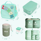 Girl Lunch Bag with 6 Compartment Bento Box with 10oz Thermo- Preppy Green Nylon Insulated Lunch Box Adjustable Strap, Birthday Gift For Girl Kids Teens Travel Picnic School