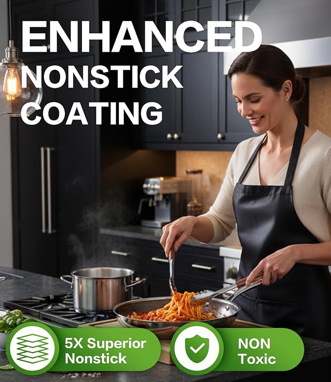 Non Stick Frying Pans with Lids, 12 Inch Fry Pan, Hybrid Large Frying Pan with Lid, Nonstick Skillet Stainless Steel, Dishwasher & Oven-Safe, Induction Compatible Cooking Pan