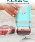 FEPPO Vacuum Sealer for Food with Visible Water Tank, Handheld Saver Compact Vacuum Sealer Machine with 30 Reusable Bags for 6X Preservation & Fresh, Teal