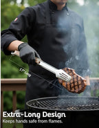 17-Inch Grill Tongs for Outdoor Grilling - Heavy Duty Stainless Steel Tongs with Luxurious Walnut Grip & Premium Gift Pouch - Extra Long BBQ Tongs for Grilling, Smoker & Outdoor Cooking
