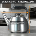 Tea Kettle, Whistling Stovetop Tea Kettle, Large Capacity Teapot Suits for All Heat Source, Professional Fast Heat Technique Teapot with Thick Body and Bottom, Durable and Sturdy Tea Pot
