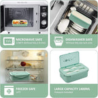 LOVINA Bento Boxes for Adults - 1100 ML Bento Lunch Box For Kids Childrens With Spoon & Fork - Durable Perfect Size for On-the-Go Meal, BPA-Free and Food-Safe Materials(Green)
