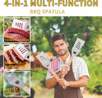 4-in-1 BBQ Spatula, Multifunction Grill Spatula with Wooden Handle, perfect for BBQ grills and kebabs for camping picnics