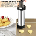 Cookie Press, Cookie Press Gun for Baking, Spritz Cookie Press, Stainless Steel Churros Maker Machine Kit, with 6 Brushes, 13 Cookie Discs, 8 Icing Nozzles, for Cookie Decorating