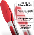 Popco 3-Piece Kitchen Tongs Set – Stainless Steel Heat Resistant Silicone Tips, Strong Comfort Grip, 3 Sizes (7, 9, 12 Inch), Non-Scratch, Dishwasher Safe, for Cooking, BBQ, Salad