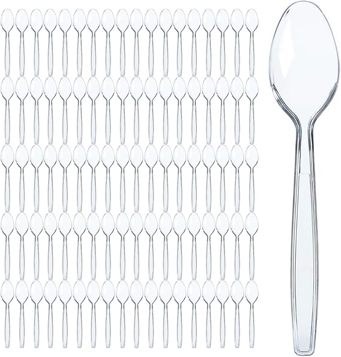 Prestee 500 Clear Plastic Spoons - 6 Inch Disposable Spoon Bulk Pack - Heavy Duty Cutlery for Events - Clear Plastic Spoons 500 Count - Disposable Silverware for Parties and Gatherings