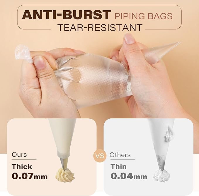 LotFancy 250pcs 12 Inch Piping Bags, Disposable Pastry Bags with 5 Clips, Anti-Burst Icing Piping Bag, Non-Slip Frosting Bags for Cakes and Cookies Decoration