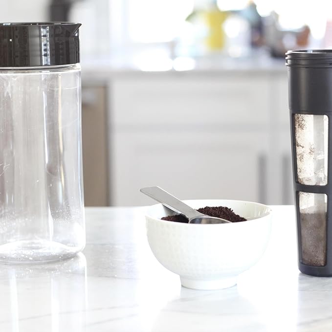 Takeya Glass Cold Brew Coffee Maker for Iced Coffee, Airtight Pitcher, Premium Quality, 2 Quart, Black Lid and Handle