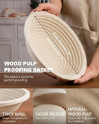 Wood Pulp Banneton Bread Proofing Baskets Set of 2, 9 Inch Round 2.2LB Sourdough Banneton Basket with Liner, Non-Stick Dough Proofing Bowl for Rising and Baking