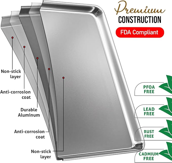 JoyTable Aluminum Baking Sheet Set, 2 Pack Sheet Pan, Commercial Quality Cookie Sheets for Baking or Roasting Non-Stick, 15 x 10 Inch Warp Resistant Aluminum Jelly Roll Baking Pan