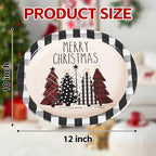 WDF 50Pack Christmas Paper Plates - 10"x12" Christmas Tree Plates Christmas Oval Paper Checkered Plates - Dinner Size Large Disposable Platter Heavy Duty for Happy Christmas Serving