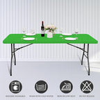 10 Pack Fitted Tablecloth for 8 Foot Rectangle Tables, Green Elastic Outdoor Picnic Table Cover, Washable Stretch Folding Table Cloths 8 ft for Camping Party Patio Kitchen Banquet, 30" W x 96" L
