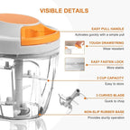 Manual Food Processor Vegetable Chopper, Portable Hand Pull String Garlic Mincer Onion Cutter for Veggies, Ginger, Fruits, Nuts, Herbs, etc., 900ml